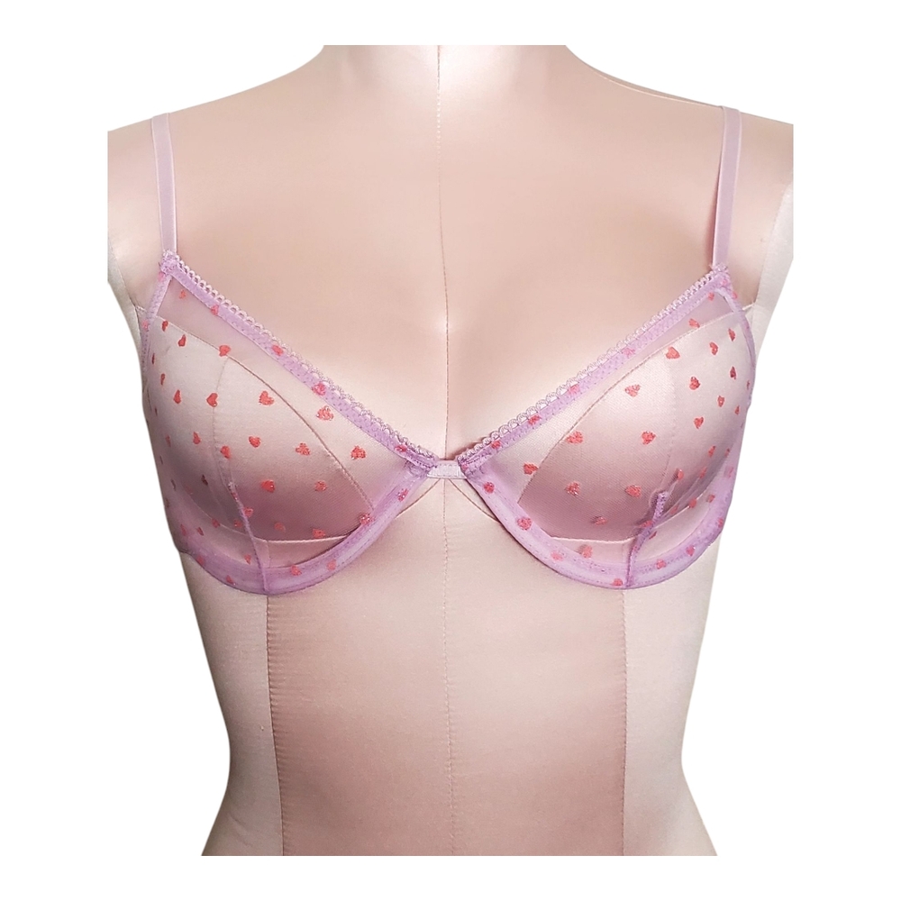 Pink Heart Mesh Bra
